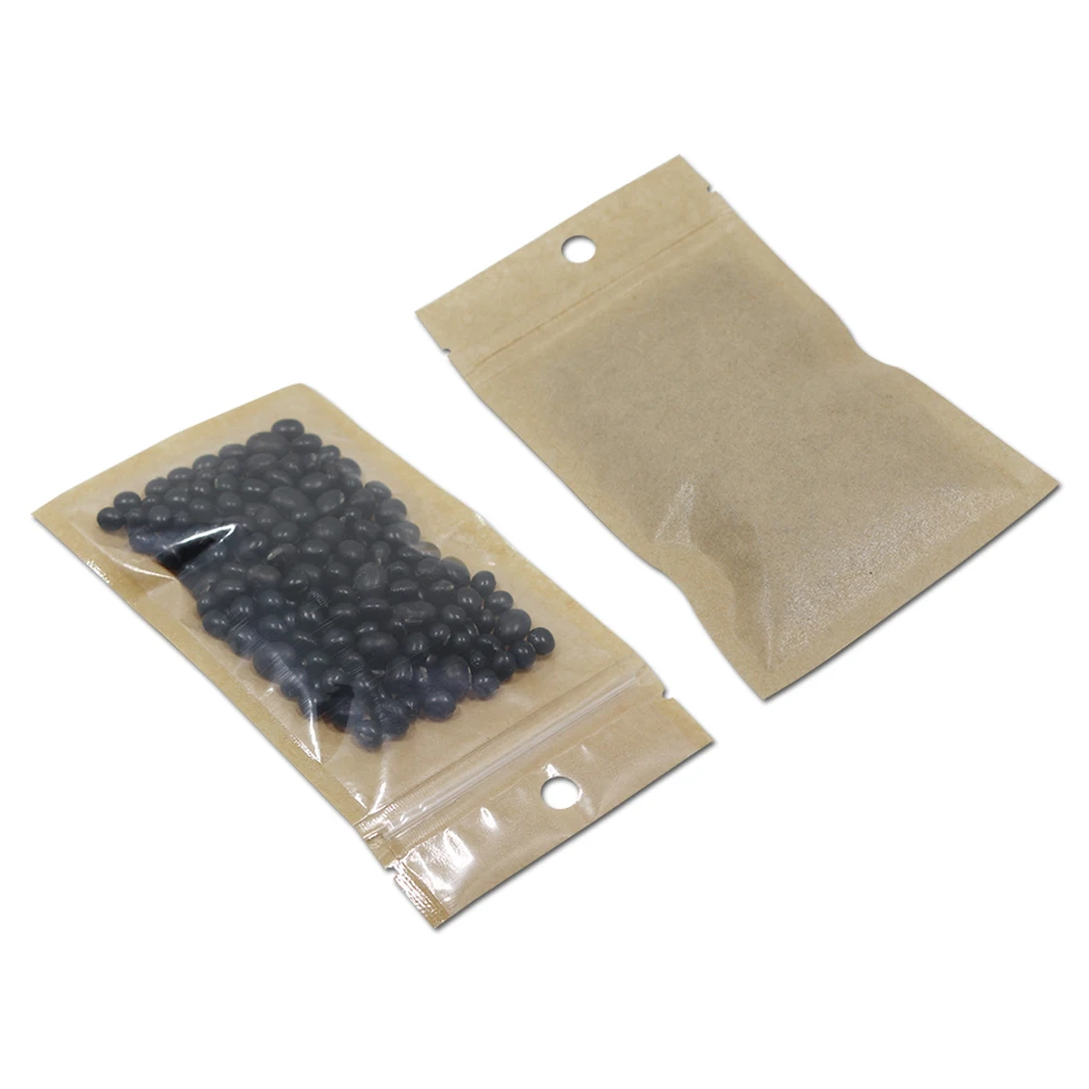 200 шт./лот различные размеры Kraft бумага Ziplock Сумки спереди прозрачная задняя