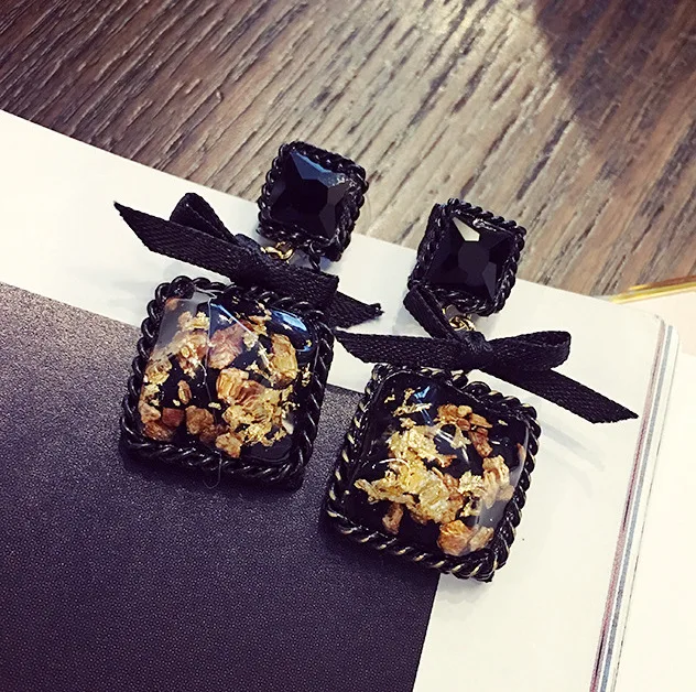 Женские винтажные серьги подвески с черным бантом классические геометрические