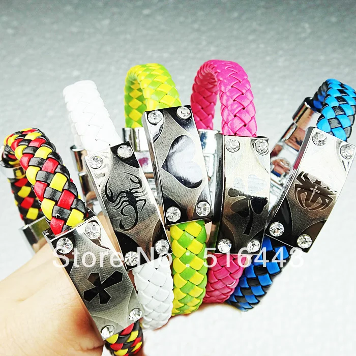 

5pcs Wholesale Fashion Jewelry Lots Stainless steel Leather Womens Mens Cool Bracelets Bangles