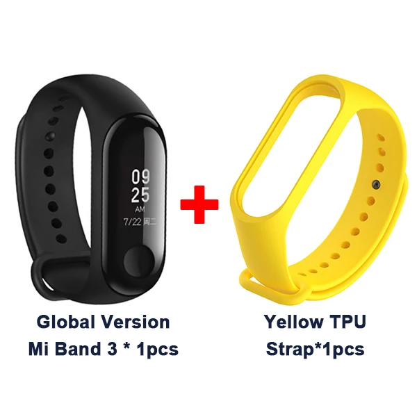 Add Yellow TPU Strap Мировой Xiaomi mi, 3 полосы, умный браслет, браслет, 0,78 дюймов, OLED, мгновенное сообщение, идентификатор звонящего, mi Band 3, фитнес-трекер - Цвет: Add Yellow TPU Strap