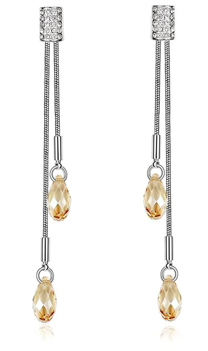10 Винтажные кристаллы от Swarovski длинные серьги с кисточками для женщин Серебряный цвет Висячие серьги Свадебные украшения Bijoux 13 цветов - Окраска металла: 10