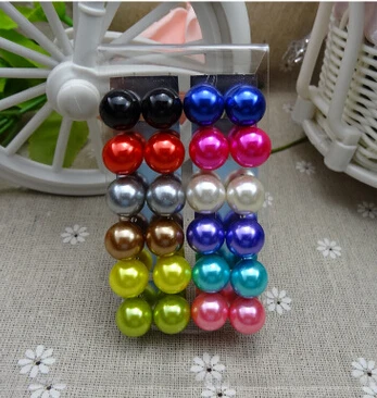 multi 12 mm Новинка, женские серьги с шариками, смешанные цвета, 12 пар, одна упаковка, серьги-гвоздики для девушек, повседневные серьги с подвеской, серьги с жемчугом - Окраска металла: multi 12 mm