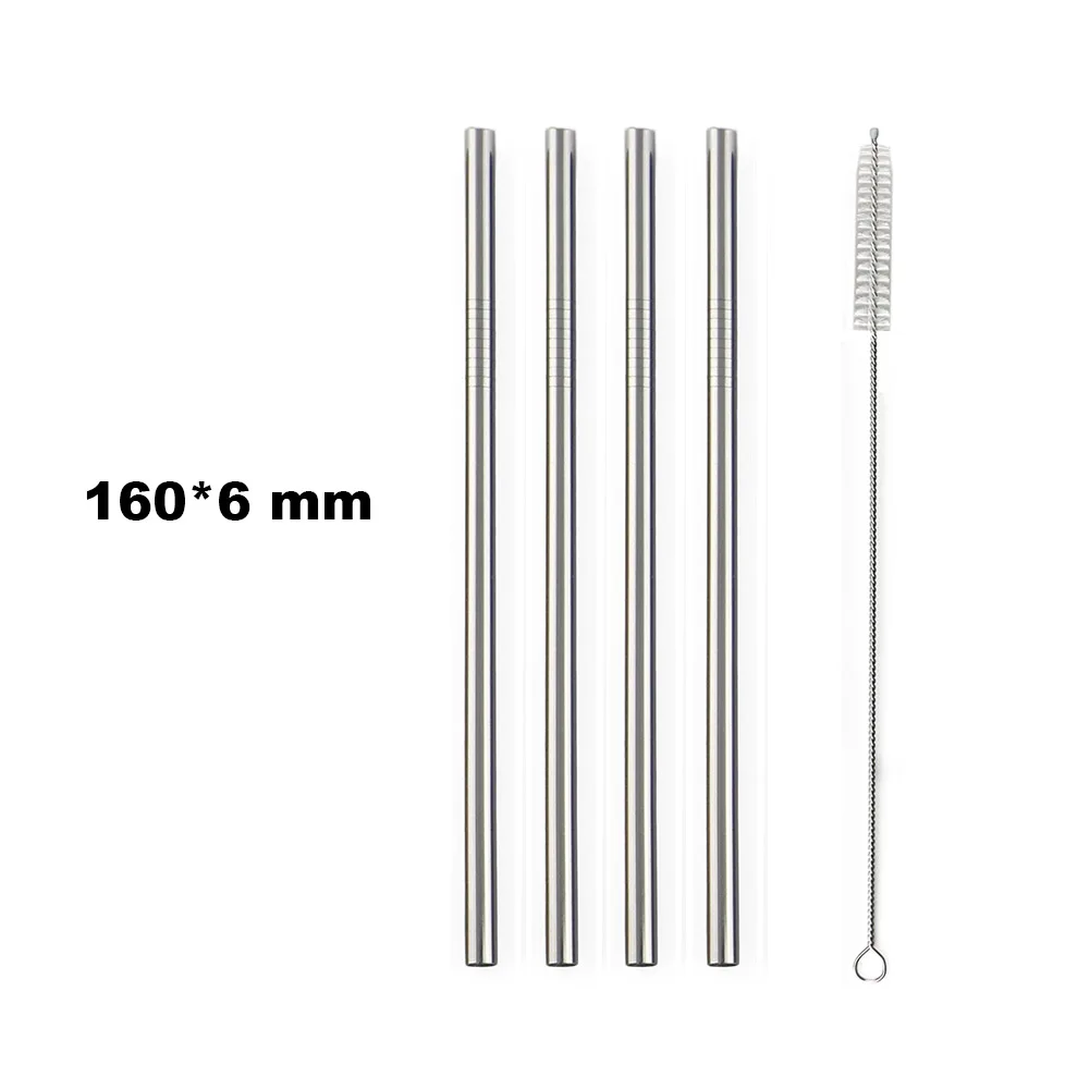 Silver 160mmx6mm Фруктовые соломинки для сока мини 160 мм короткие из нержавеющей стали c радужным металлические соломинки прямой изгиб многоразовые, для питья маленькие 4 соломы 1 prush - Цвет: Silver 160mmx6mm