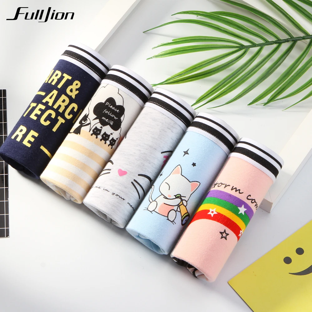 Fulljion 5 шт./лот трусики Для женщин изящное нижнее белье с принтом из мультиков для