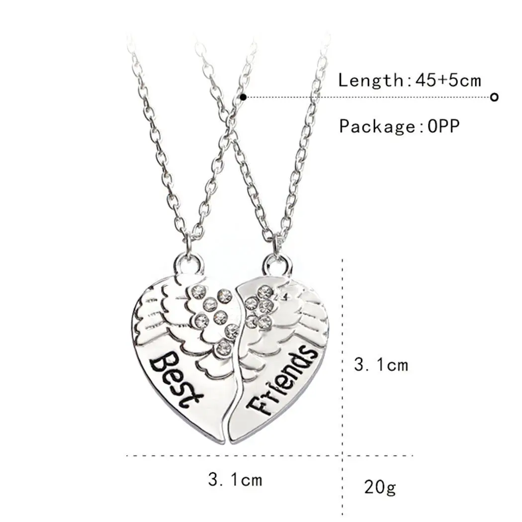 New Fashion Good Friends Heart Shape 31mm Charm Link Chain Jewelry Pair of Necklace(2pcs) Necklace Silver | Украшения и