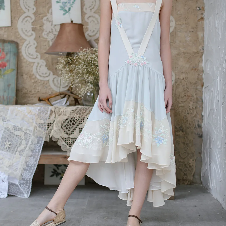 Женское шифоновое платье с вышивкой на бретелях|chiffon dress|designer dressdress designer |