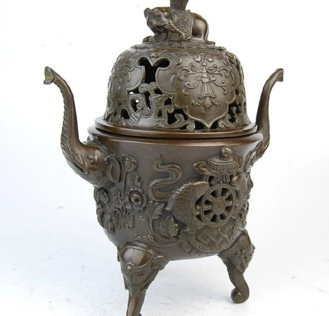 Китай Красной Меди Буддизм Слон Восемь сокровища Дворец Курильница | Дом и сад