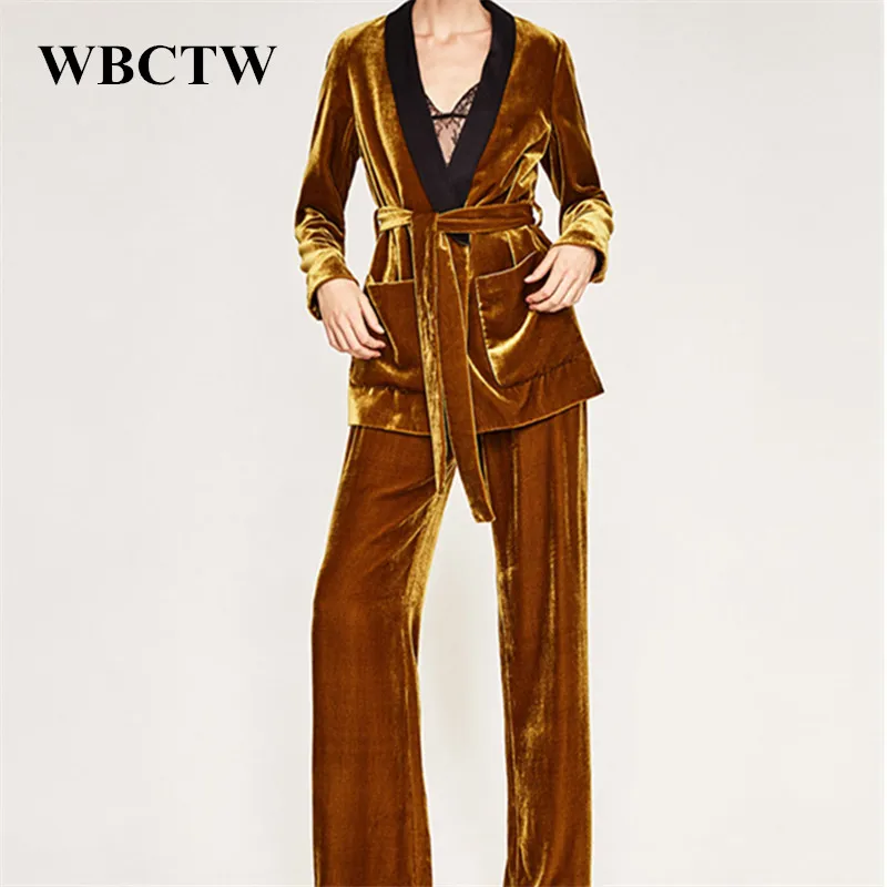 WBCTW бархатные комплекты одежды Твердые модные с длинными рукавами глубокий зима