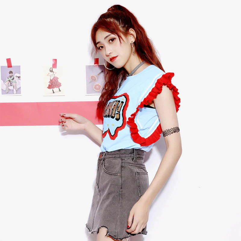 Майка женская хлопковая трикотажная с круглым вырезом и блестками|stitch top|new
