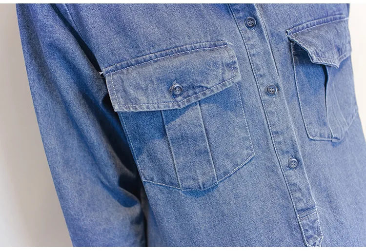 Весна Осень 2018 женская одежда модная Джинсовая длинная рубашка платье для