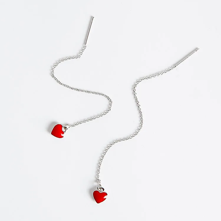 Женские длинные висячие серьги милые в Корейском стиле с красным сердечком