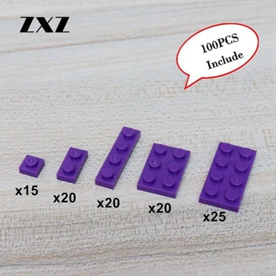 Purple 100 шт Дети Обучающие игрушки пластиковые строительные блоки совместимый с лего пластины 1X1 1x2 1x4 2x3 2x4 смешанные модели оптом для продажи - Цвет: Purple