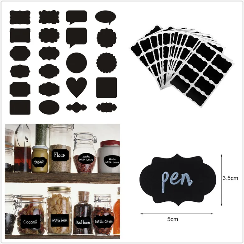 36 Pcs Waterproof Chalkboard Kitchen Spice Label Stickers Home Jam Jar Bottle Tags Blackboard Labels With Marker Pen | Дом и сад