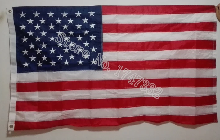 

Embroidery American Flag Embroidered Stars and Sewn Stripes Flag hot sell goods 3X5FT 150X90CM Custome Banner brass metal holes