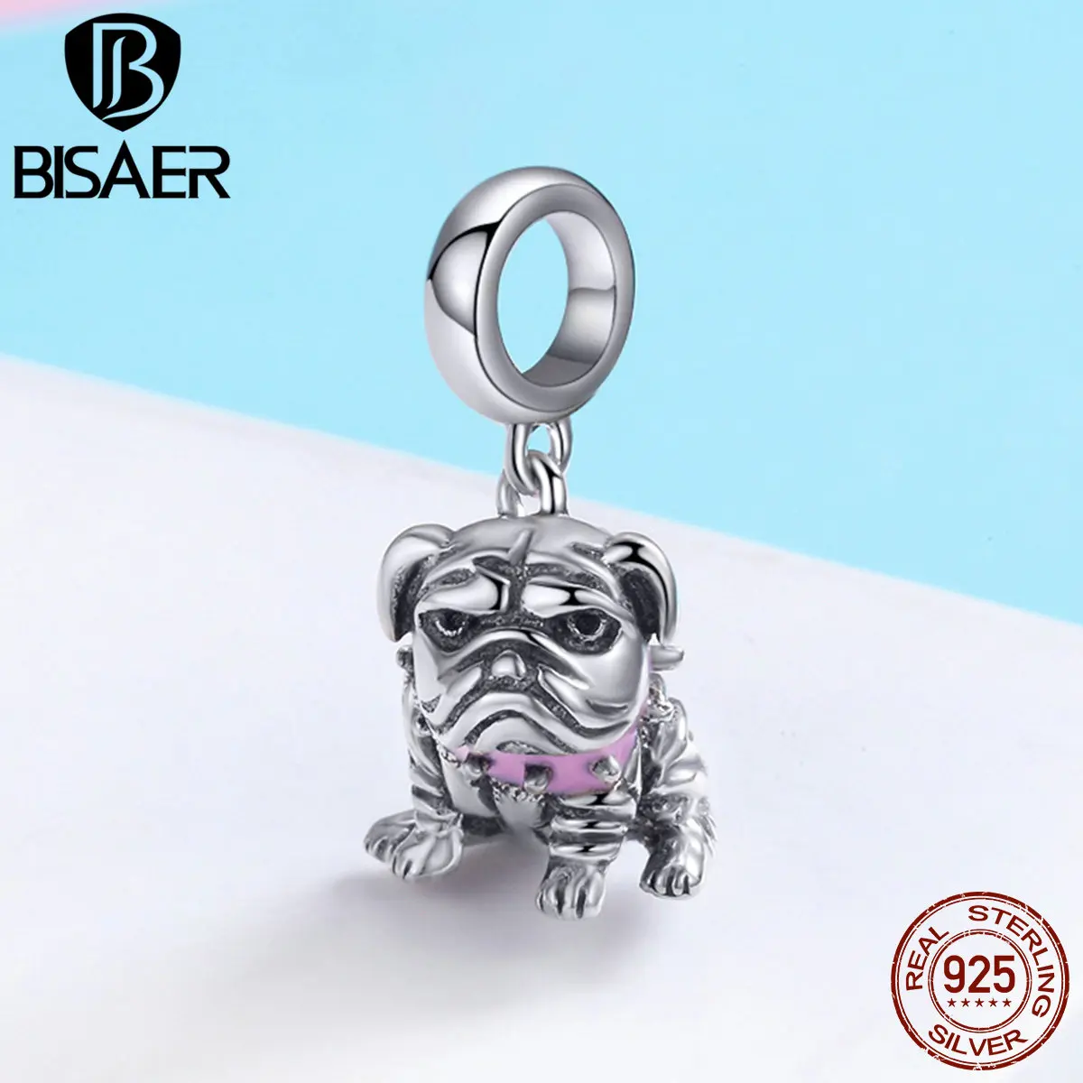 BISAER, лидер продаж, подлинный 925 пробы, серебряный, собачка, шарм, Английский бульдог, бусины, подходит для девушек, очаровательный браслет, ювелирные изделия GXC552