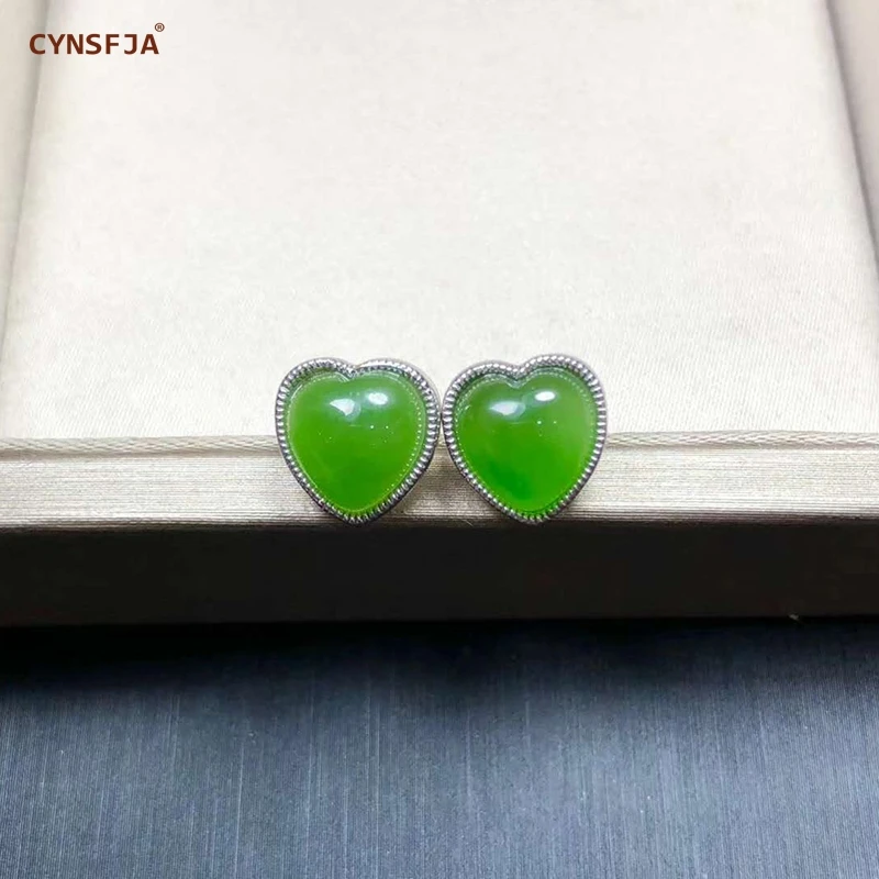 CYNSFJA Настоящее сертифицированное подвескаиз натурального камня jade Jasper 925 стерлингового серебра ручной работы ювелирные украшения счастливое сердце зеленые серьги с нефритом Высокое качество лучшие подарки