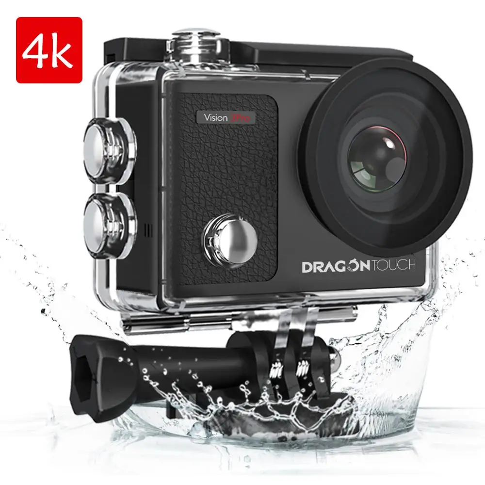 Dragon Touch 4K Экшн-камера 16 МП Vision 3 Pro wifi 100 футов водонепроницаемая камера с сенсорным экраном 170 ° широкоугольная Спортивная камера