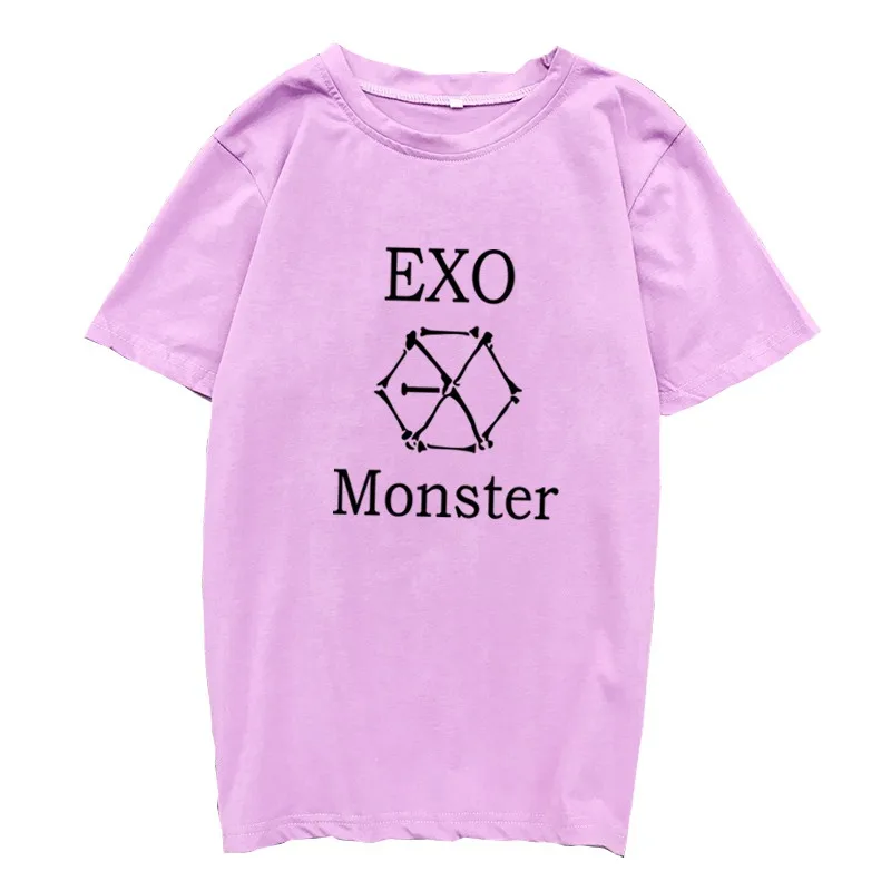 Женская футболка с коротким рукавом Kpop EXO хлопковая Футболка буквенным принтом и