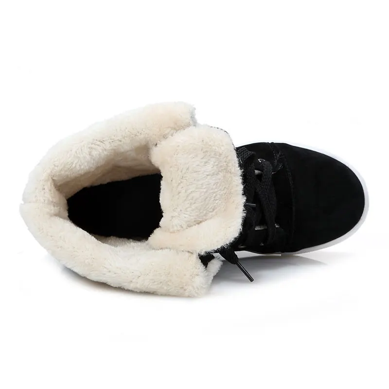 

Fanyuan Women Boots Snow Warm Winter Sneakers PU Boots Botas Lace Up Mujer Fur Ankle Boots Ladies Winter Shoes Black