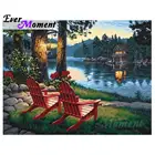 Алмазная живопись, пейзаж, речная скамья, полная квадратная картина, мозаика, алмазная вышивка, стразы 5D DIY S2F454