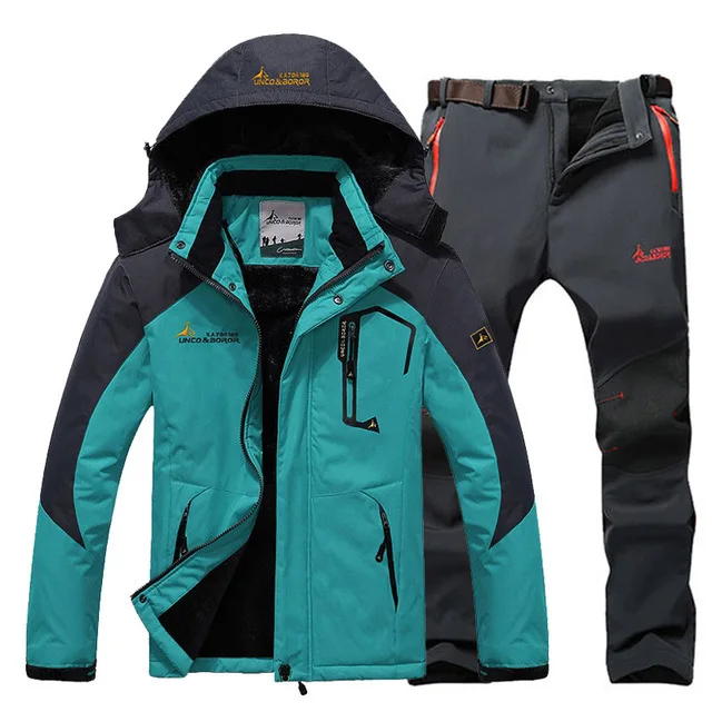sky blue grey pant Зимняя мужская куртка для кемпинга, лыжного спорта, брюки, костюмы из водонепроницаемого флиса, для снега, для охоты, альпинизма, термальные комплекты, спортивное пальто, брюки - Цвет: sky blue grey pant