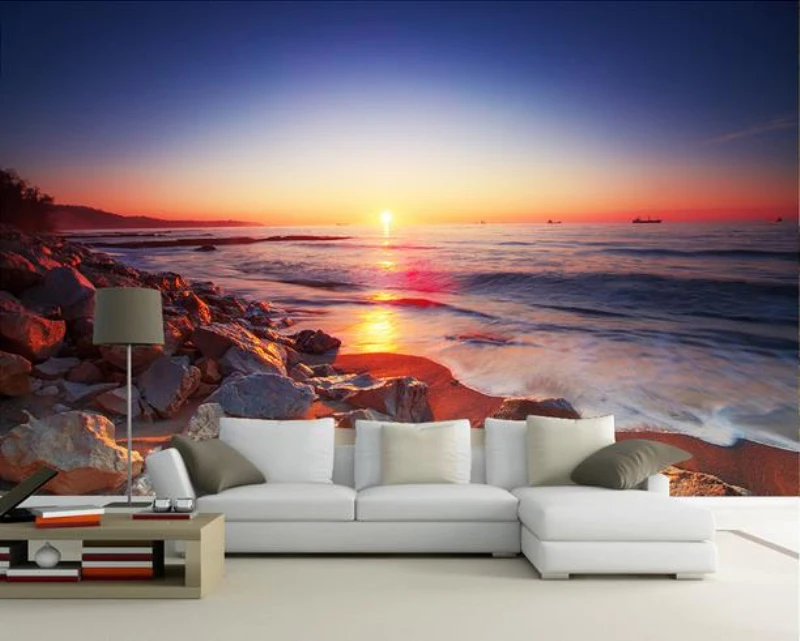 Современные 3D фото обои красивый вид на море закат пляж камень фон Стена гостиная