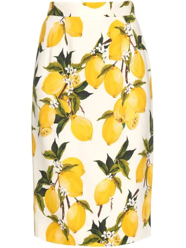 

Women's Lemon Floral Printed High waist Knee length crepe pencil skirt