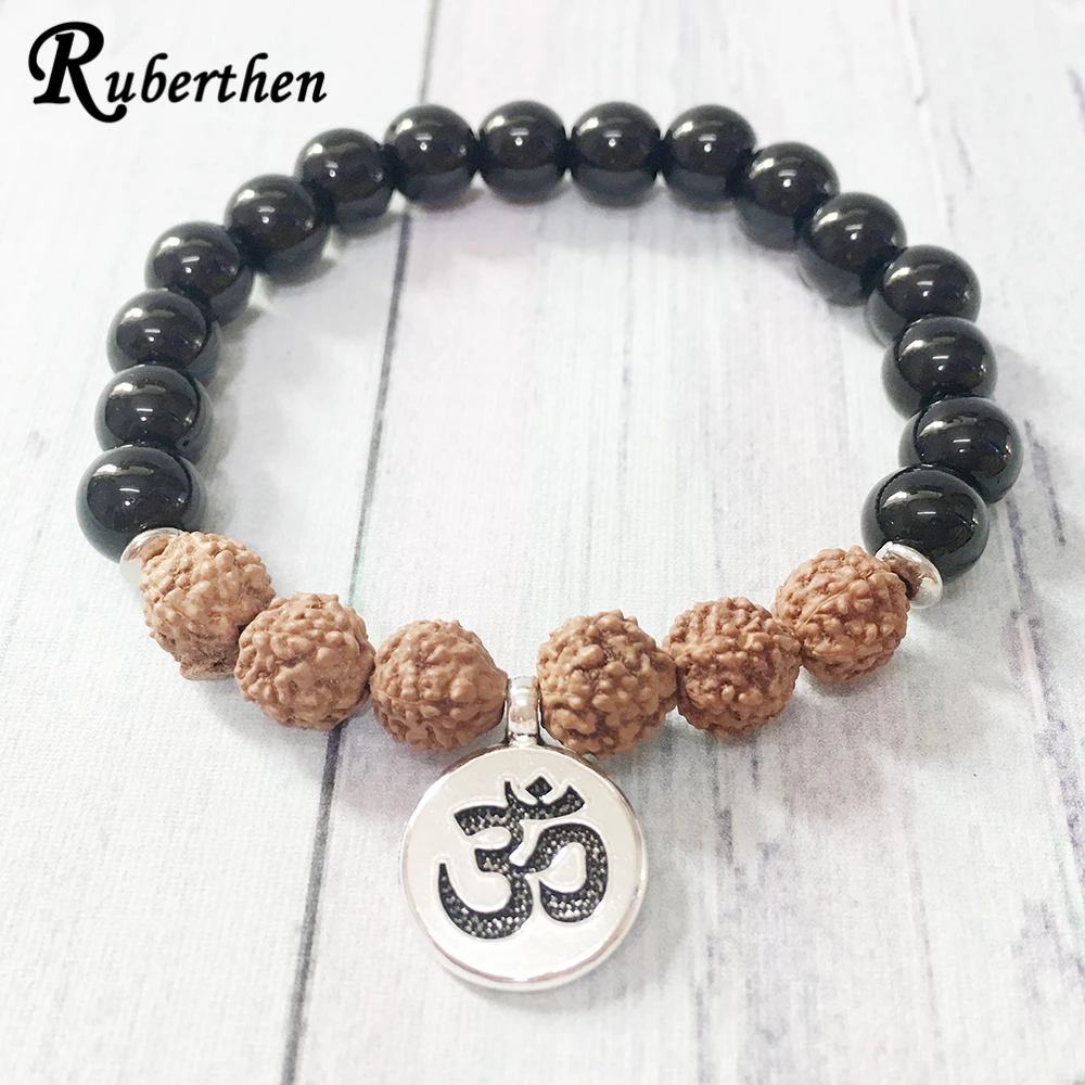 Ruberthen 2017 Новый дизайн класса черный камень Rudraksha браслет Высокое качество оникс