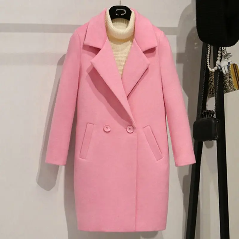 Женское шерстяное пальто толстое длинное с хлопковой подкладкой Осень зима