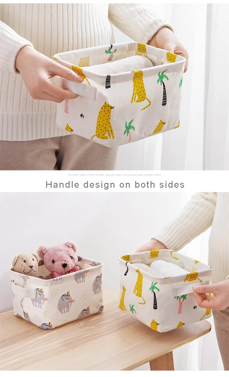 Storage Basket DIY Office Desktop Organize Folding Linen Toy Storage Box Pastoral Floral Animal Jewelry Makeup Organizer Baskets
