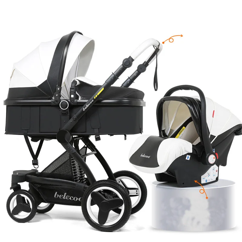 white with safe seat Роскошная детская коляска прогулочная 3 в 1 модная коляска Европейская коляска для лежа и сидения - Цвет: white with safe seat