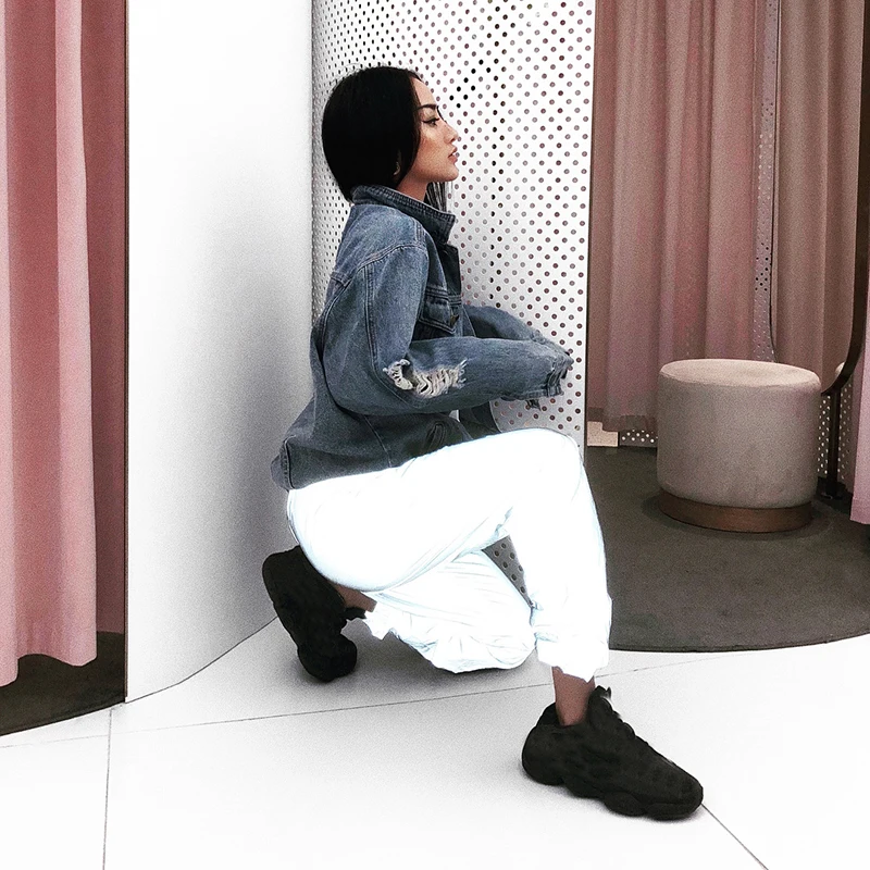 Женские новые модные однотонные светящиеся спортивные брюки с высокой талией в