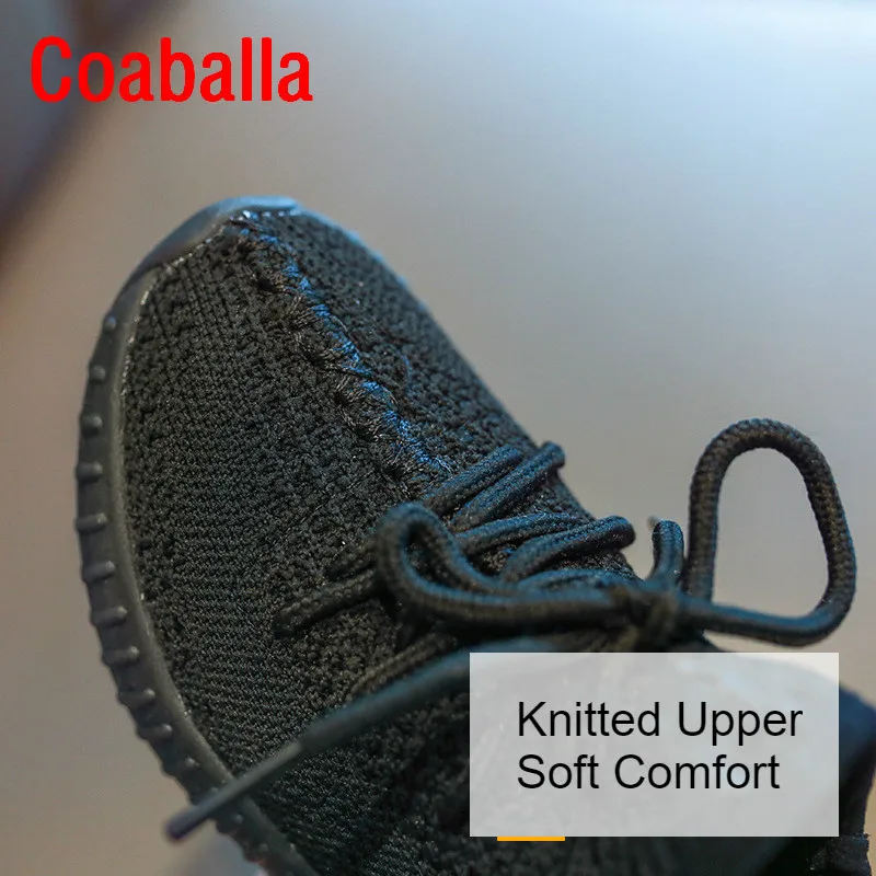 Весна 2019 трикотажные Дышащие Беговые кроссовки для мальчиков и девочек малышей