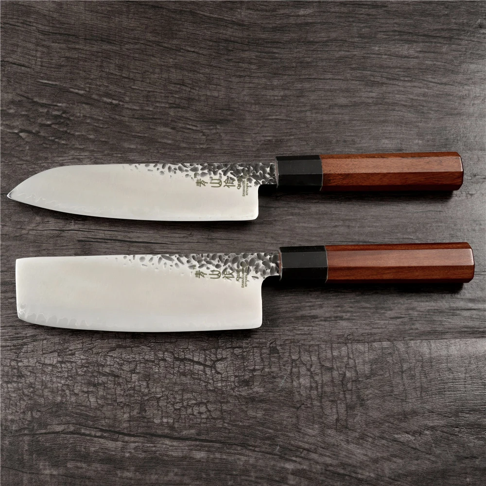 Цин 6," Разделочная 7" Santoku VG10 набор кухонных ножей из дамасской стали кованый молоток японский нож повара ручной работы