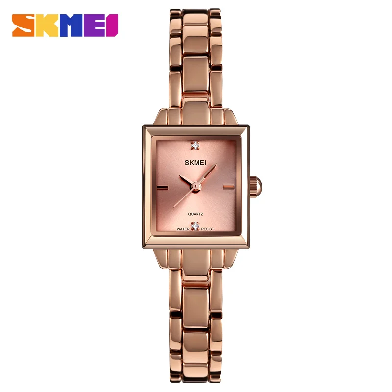 rose gold SKMEI Роскошные Брендовые женские кварцевые часы женские часы с металлическим ремешком женские часы Relogio Feminino женские наручные часы 1407 - Цвет: rose gold