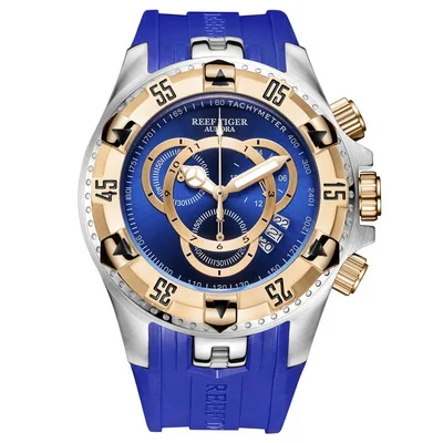Reef Tiger Aurora Serier RGA303-2 мужские спортивные большие часы водонепроницаемые кварцевые наручные часы с хронографом большой циферблат-розовое золото - Цвет: p11