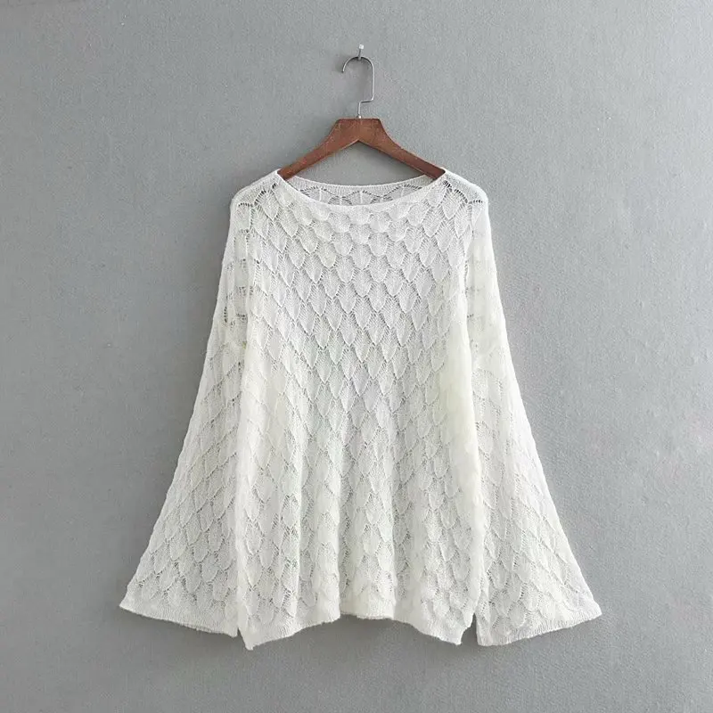 Lanbaiyijia Newest Flare Long Sleeve Solid Hollow out Women Sweaters Fashion Loose Knitted Pullovers 6 Color | Женская одежда