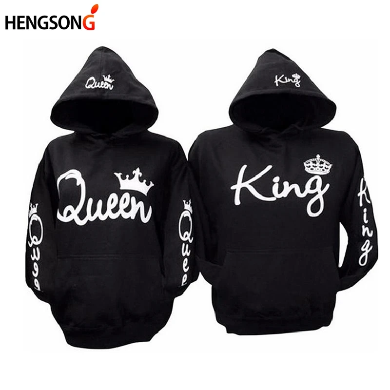 QUEEN KING толстовки для влюбленных пар Спортивные костюмы тренажерный зал фитнес тренировка упражнения свитера женские унисекс черные толстовки