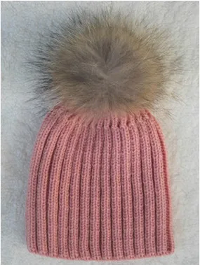 Зимняя шапка с помпоном из натурального меха енота для мальчиков и девочек 15 см