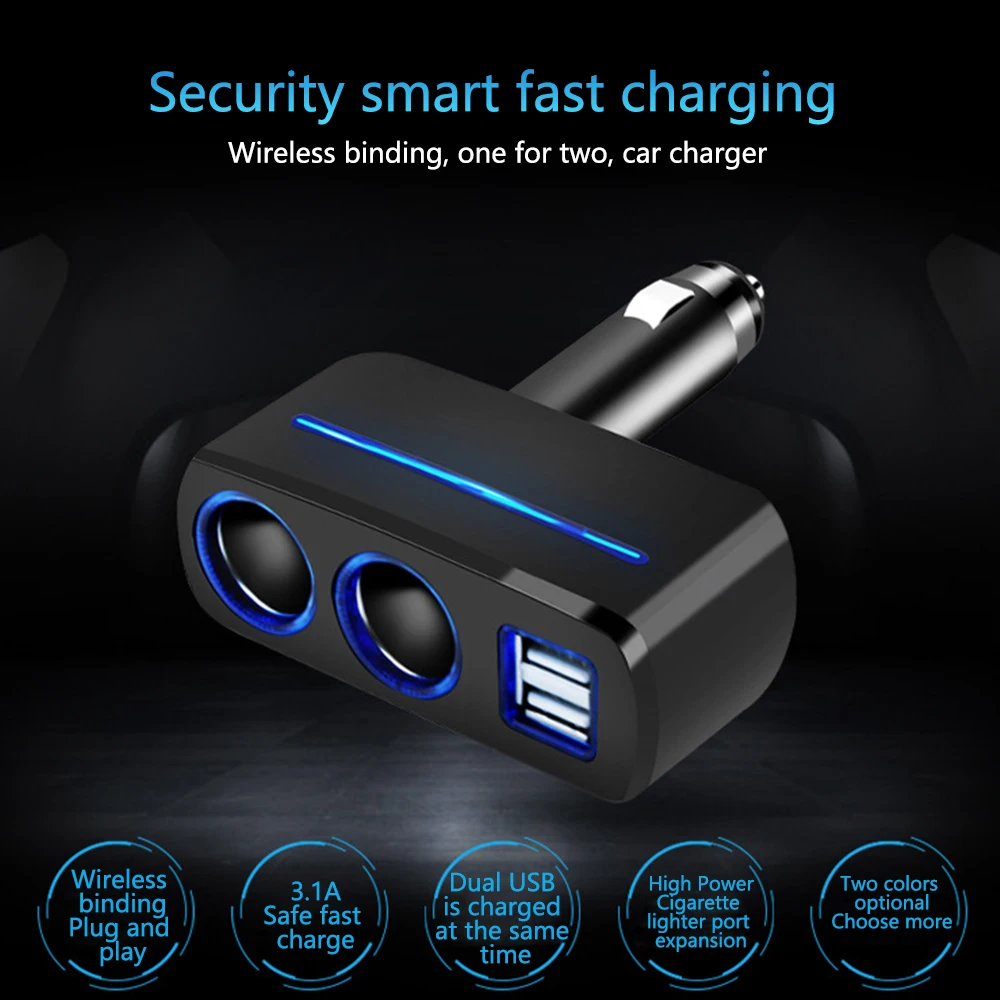 3.1A двойной USB адаптер для автомобильного прикуривателя с двумя точками автомобильное зарядное устройство 12 В черный белый автомобильный разветвитель питания 1918