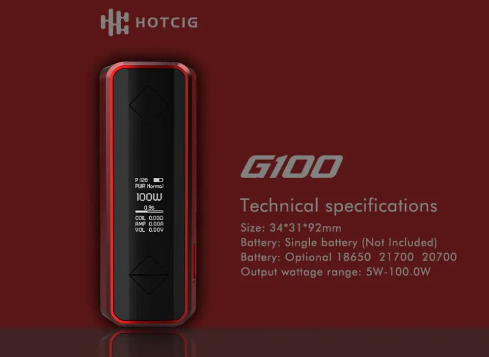 Электронные сигареты Hotcig G100 100 Вт TC Box Mod питание от одного 18650/20700/21700 Батарея электронная сигарета испаритель VS Hotcig RSQ Mod