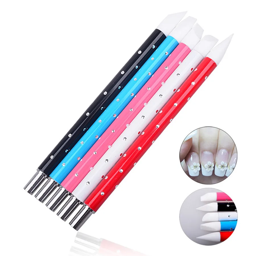 

5pcs Nail Art Pen Brushes Soft Silicone Carving Craft Supplies Pottery Sculpture UV Gel Building Clay Pencil DIY Nail Art Tools