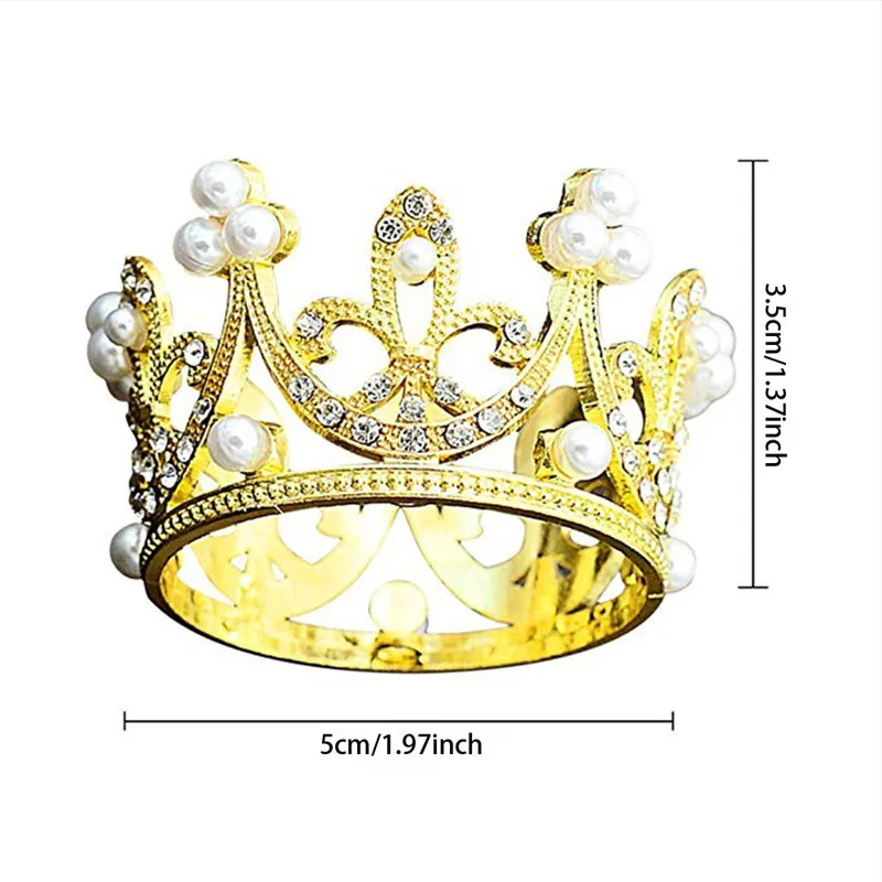 4YANG Mini Crown Cake Topper Crystal Pearl Tiara Children Hair Ornaments for Wedding Birthday Party Cake Decorating Tools