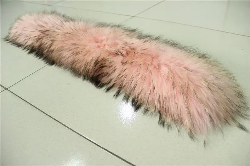 Зимний женский большой воротник из натурального меха енота - Цвет: Pink with black tips
