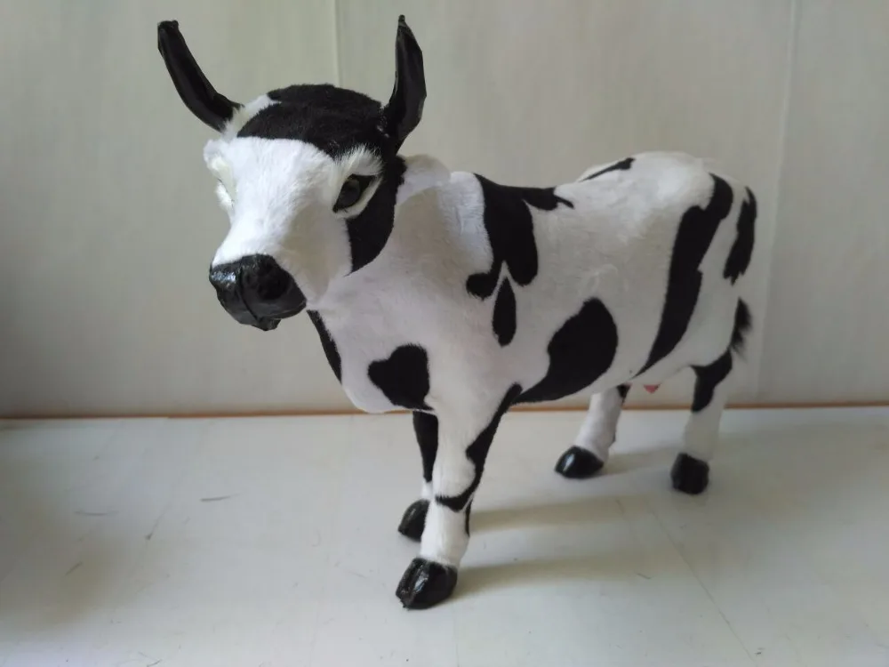 

simulation cow with horn plastic&furs dairy cow model 25x7x18cm handicraft prop home decoration gift d2520