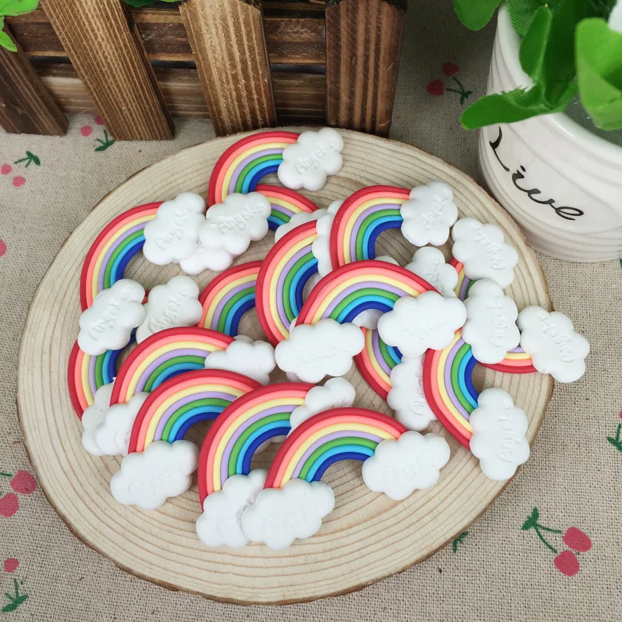 

Hot!!! Kawaii Flatback DIY Clay RainBow Cabochons Flat Back Scrapbooking Accessories Embellishment Decoration Crafts:30*55mm