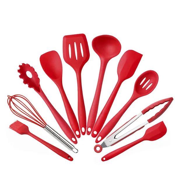 10pcs Red 10 шт 5 шт силиконовый набор принадлежностей для готовки термостойкая кухонная утварь для выпечки посуда кухонные инструменты набор аксессуаров - Цвет: 10pcs Red