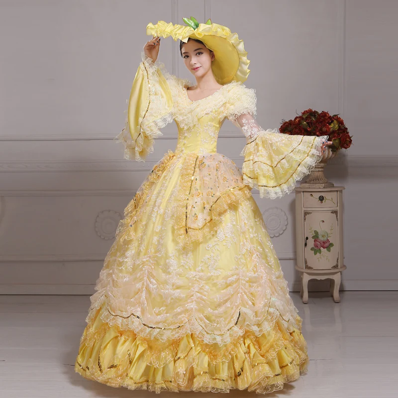 2017 Брендовое Новое желтое кружевное платье Антуанетты в стиле средневекового