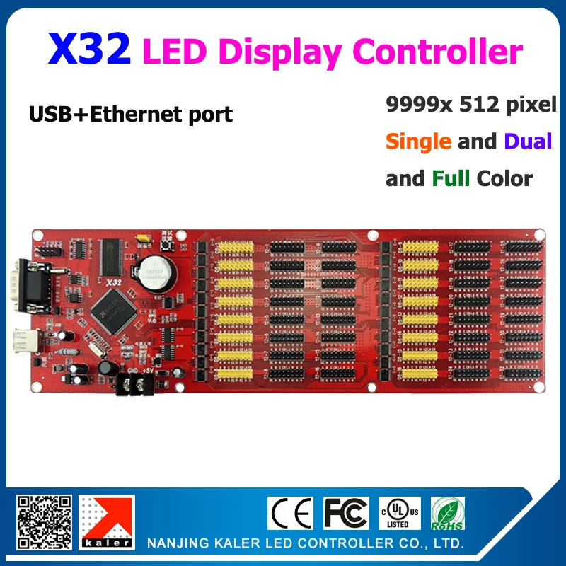 

Free shipping full color moving text led display control card support 512*9999pixel X32 LED controller card USB+ Ethernet Port