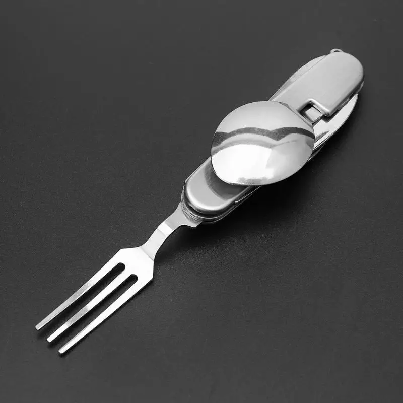 6 in 1 Outdoor Camping Tableware Folding Knife Fork Spoon Bottle Opener EDC Tool